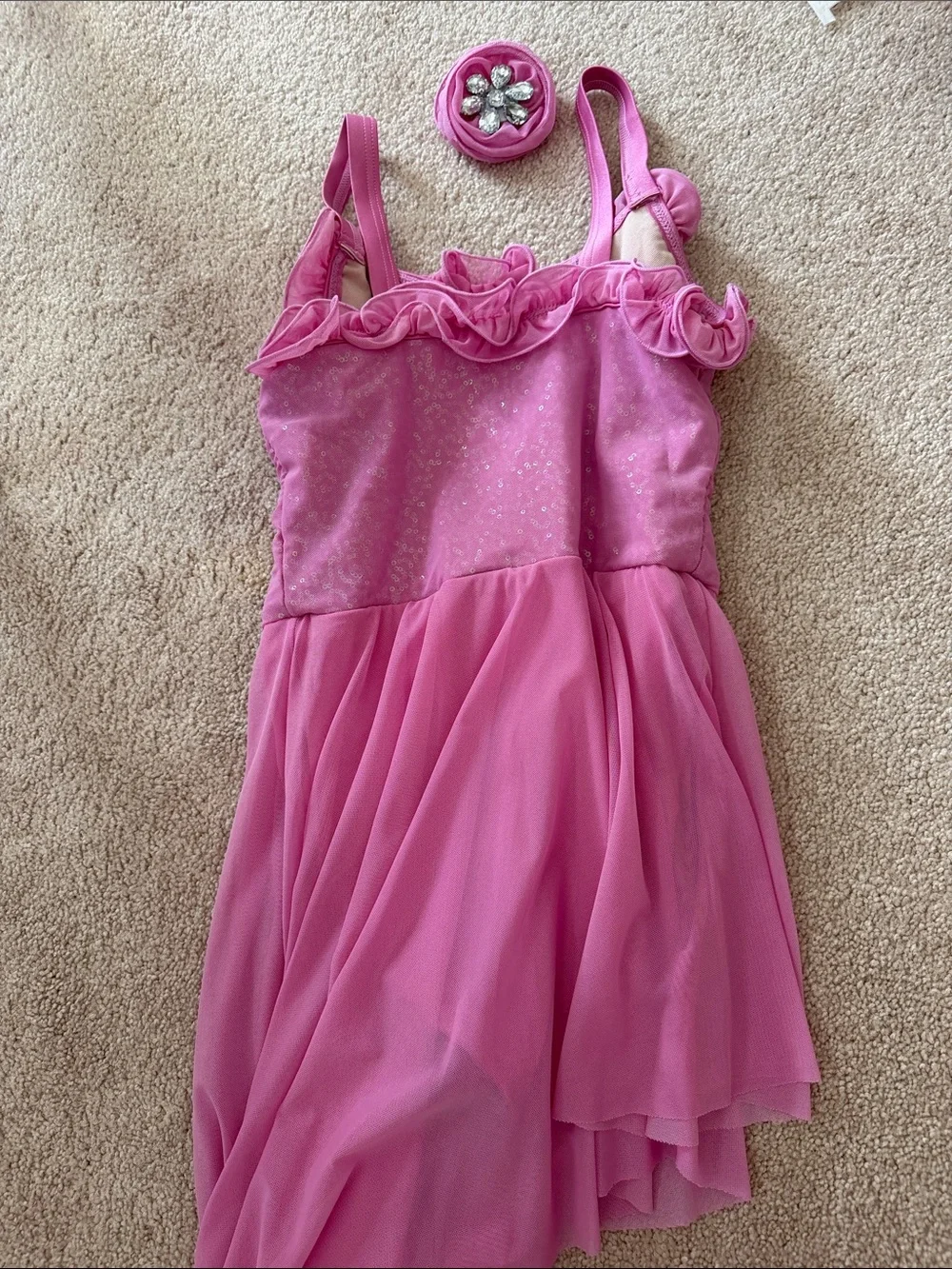 Weissman LC - large child - Pink Ruffled Chiffon Dance Dress with Sparkle